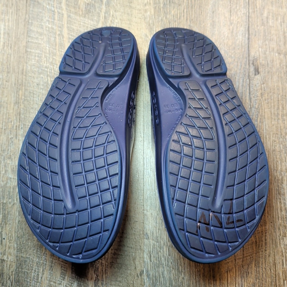 OOFOS OOAHH BLUE METALLIC SNAKESKIN LUXE SLIDES SANDALS WOMEN'S SIZE 8 MENS 6 - Picture 12 of 13